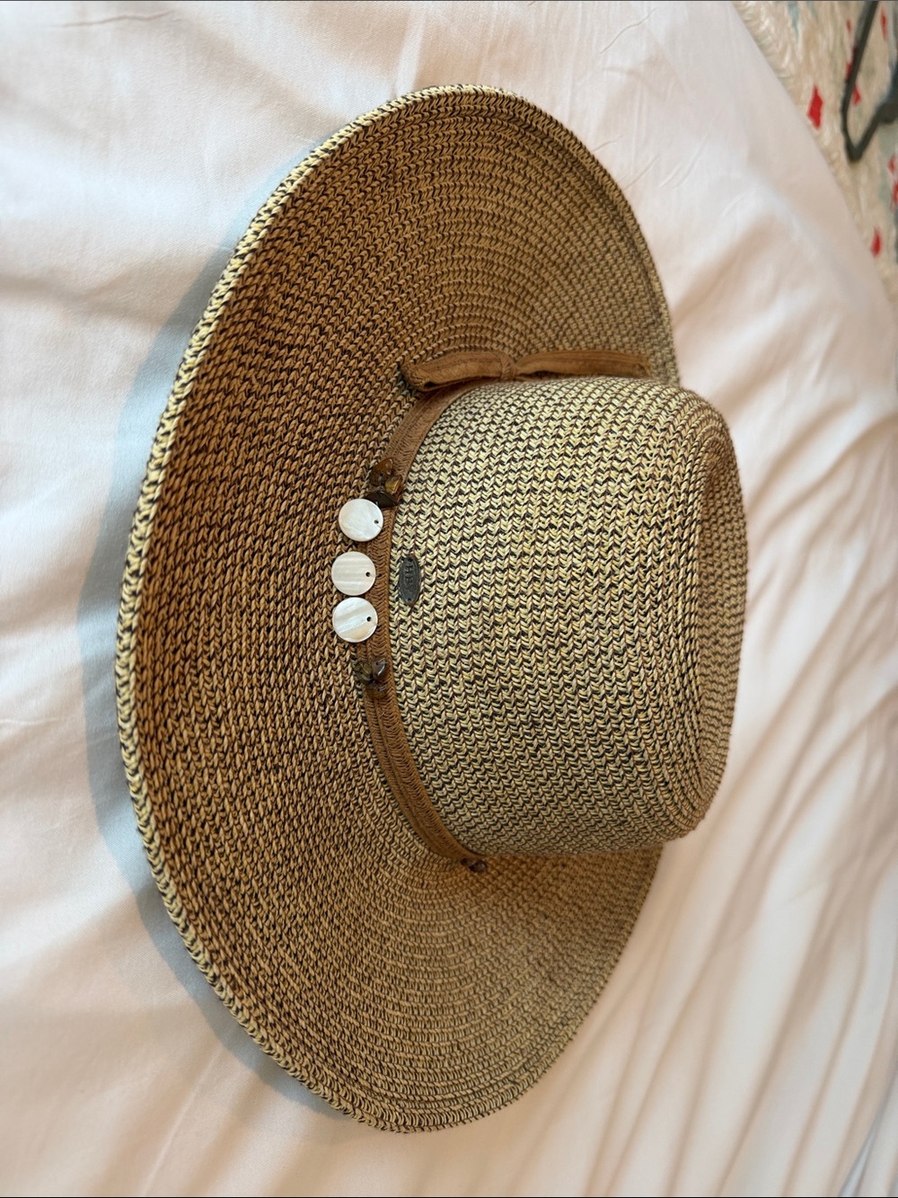 miami Two-Tone Straw Sun Hat with Shell Trim